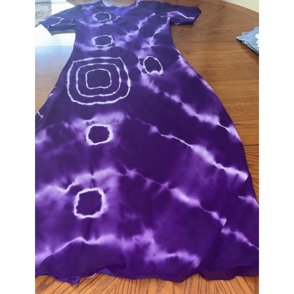 VTG 70s Purple Batik Bullseye Sheer Overlay A-Line Maxi Dress Handmade